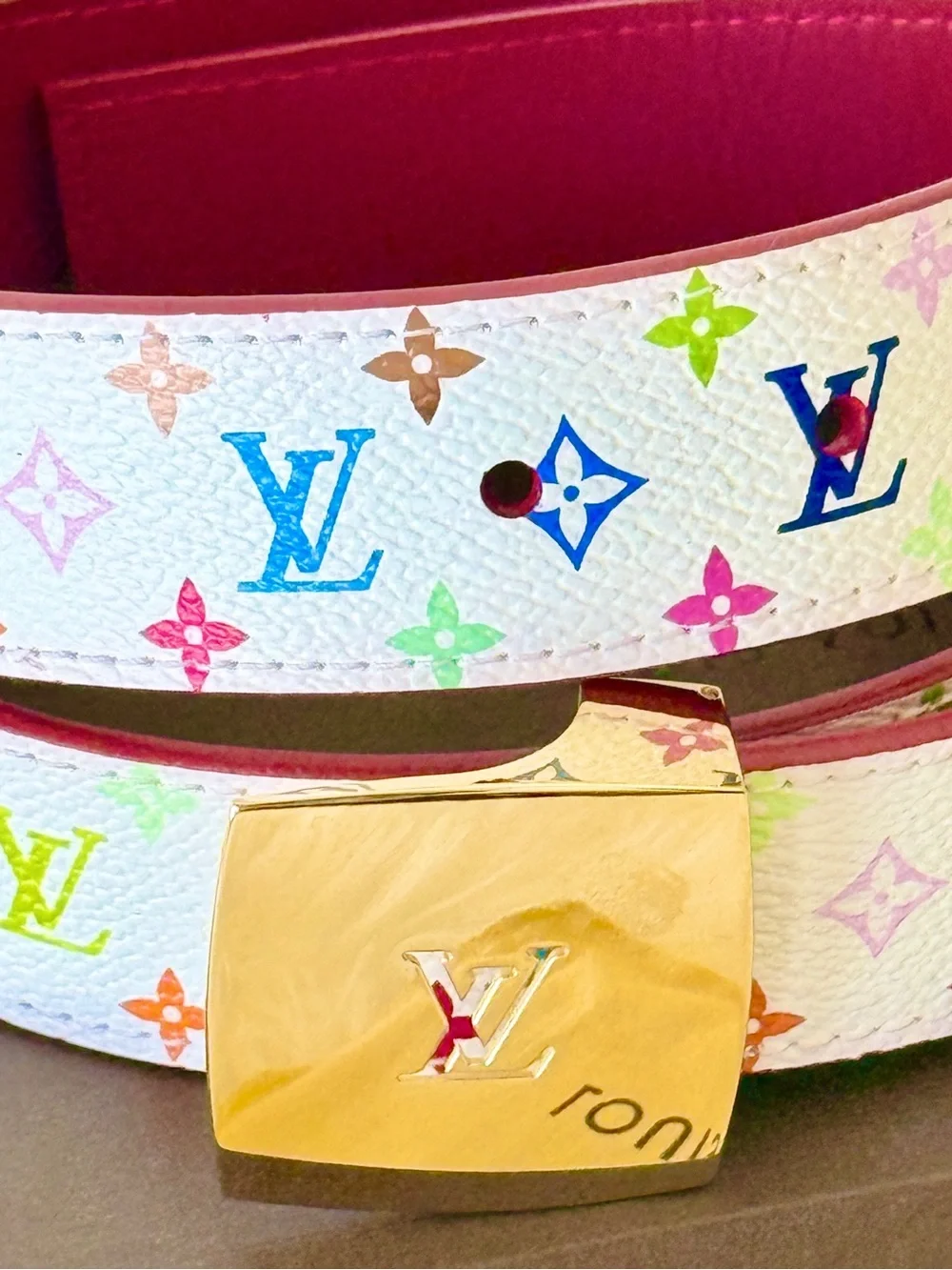LOUIS VUITTON MURAKAMI MULTICOLOR BELT W/BOX AND DUST BAG SIZE 85/34